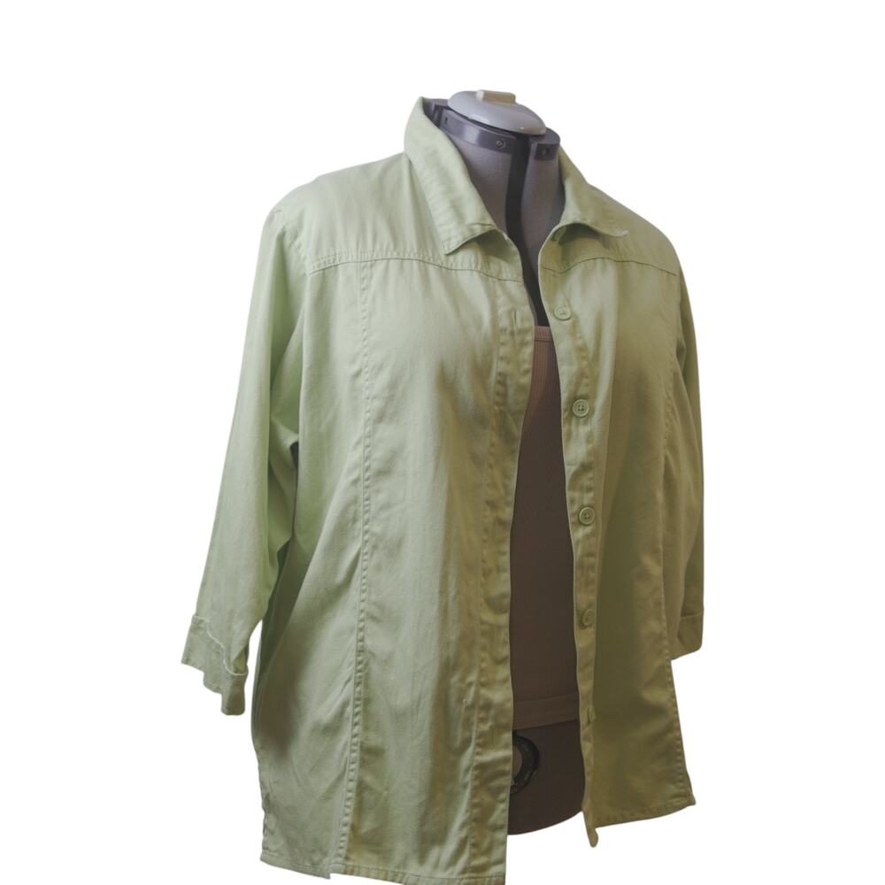 Las Olas Chartreuse Cotton Shirt Jacket 2X Button Front 3/4 Sleeve
